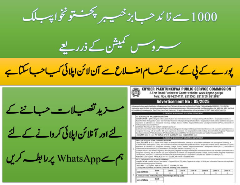 1000+ Jobs through Khyber Pakhtunkhwa Public Service Commission KPPSC