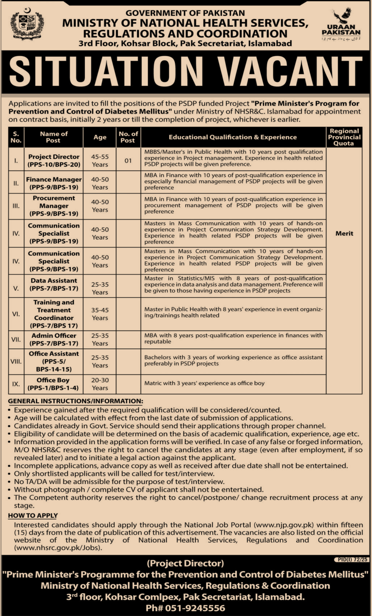 Latest Jobs in Ministry of National Health Services