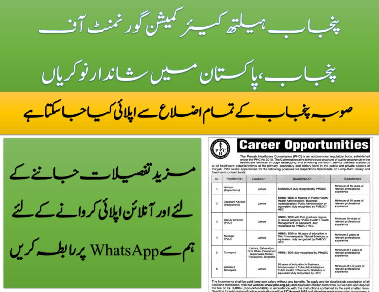 Latest Punjab Healthcare Commission Jobs 2025 Latest Punjab Healthcare Commission Jobs 2025