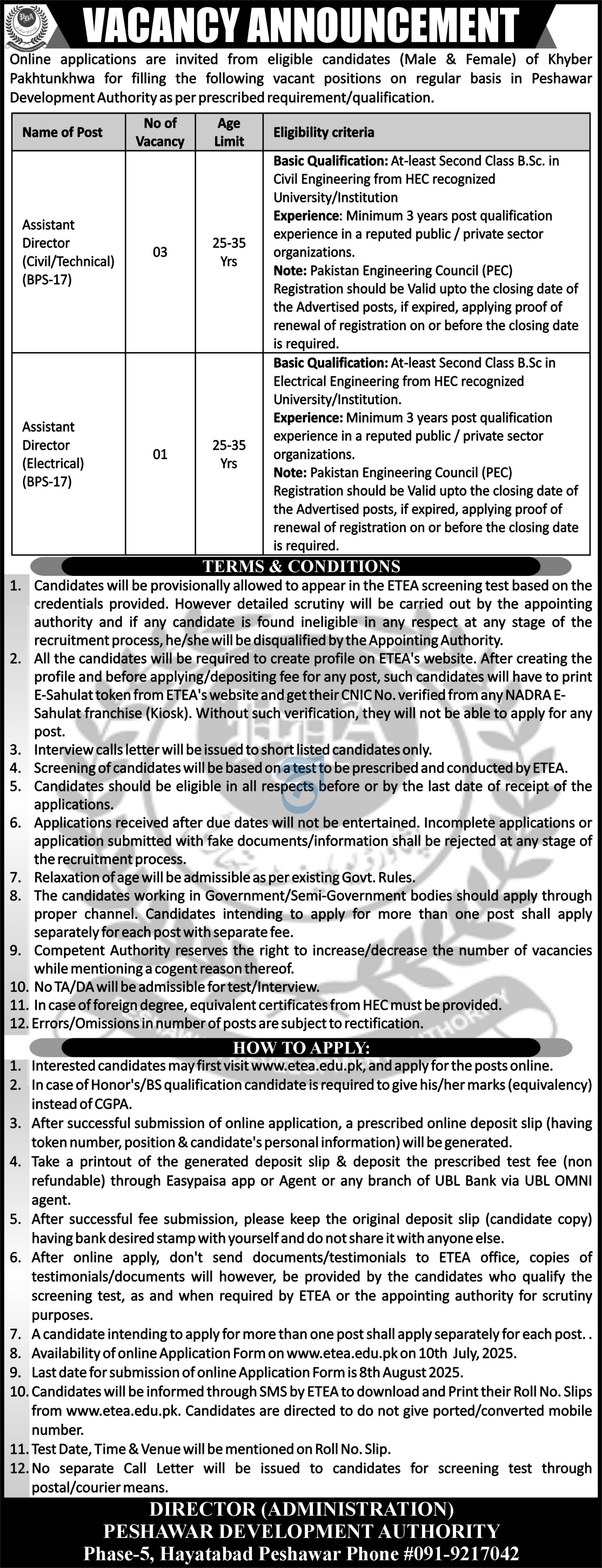 Latest Jobs in Peshawar Development Authority (PDA)