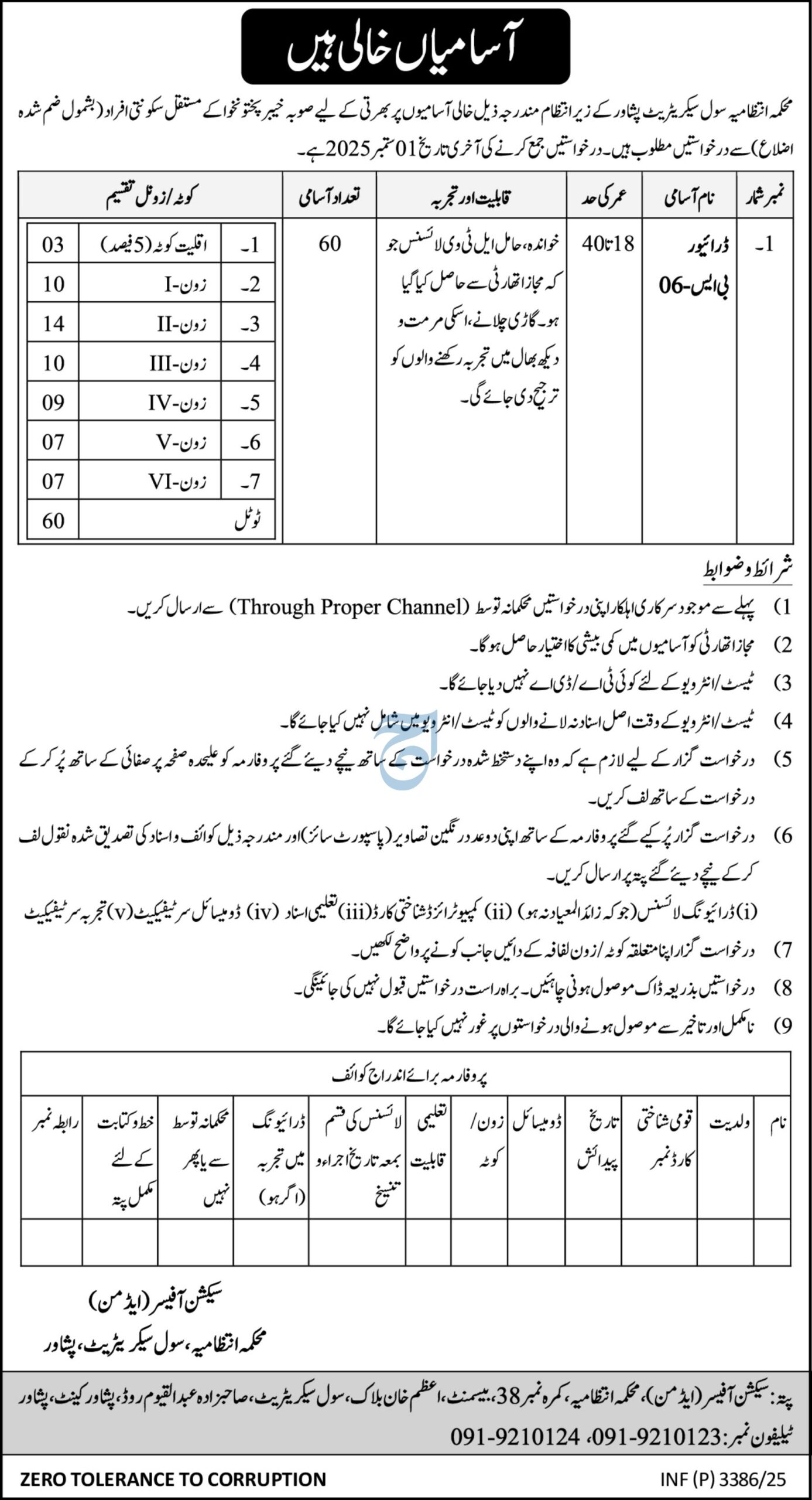 Latest Administration Department of the Civil Secretariat Peshawar Jobs