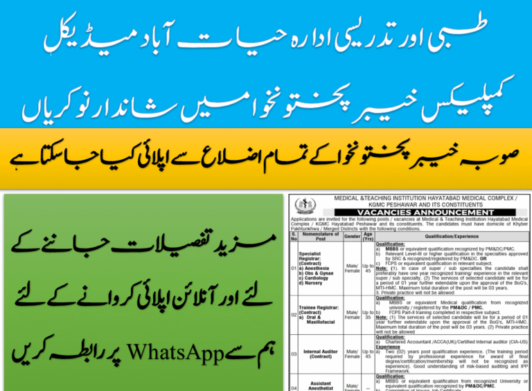 Latest Medical & Teaching Institution Hayatabad Medical Complex Jobs 2025