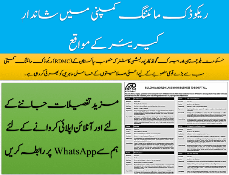 Latest Reko Diq Mining Company Jobs in Pakistan